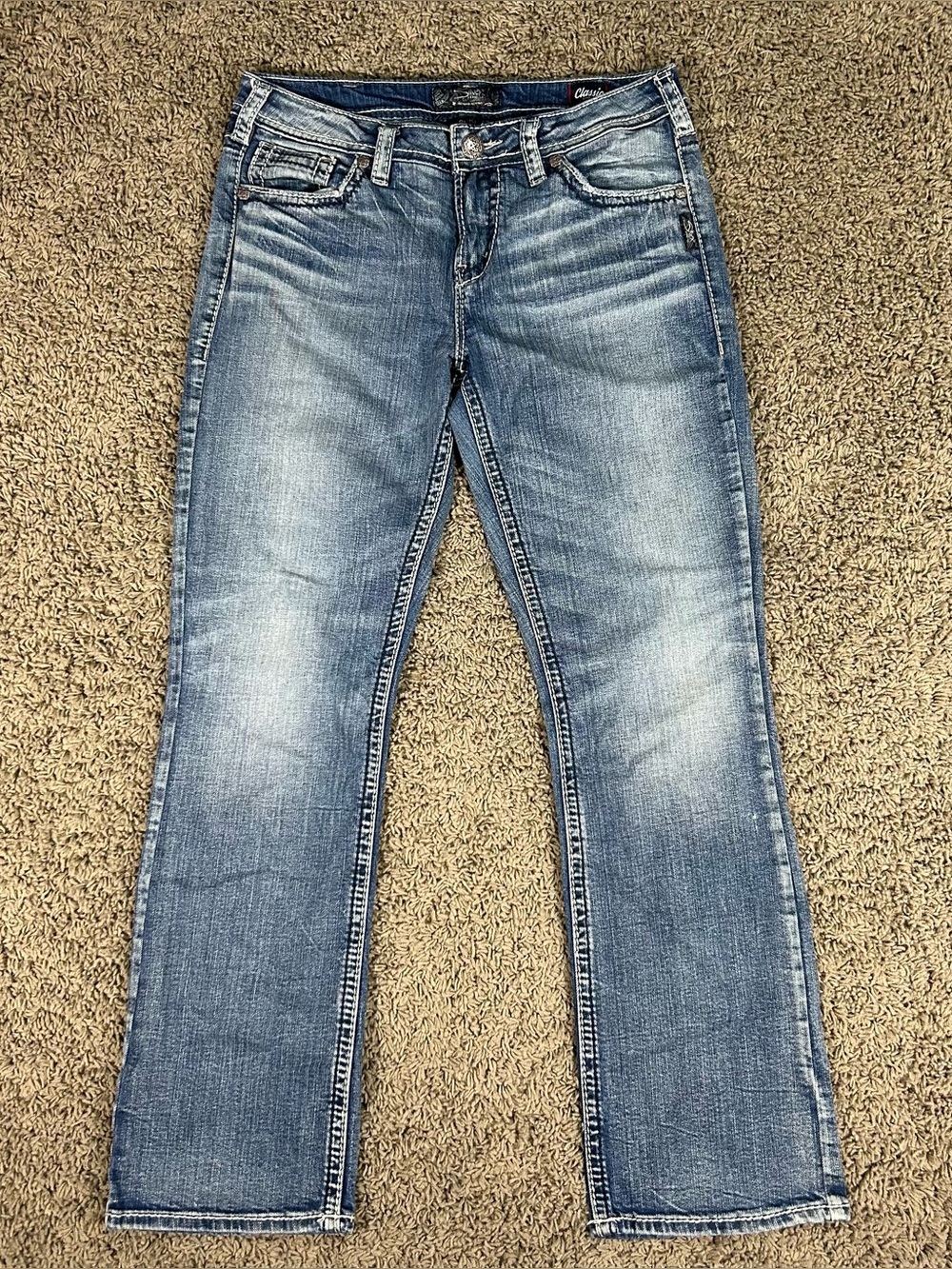Silver Jeans Co. Classic Stretch Mens 32x30 Denim Blue Suki High Baby Boot Pants